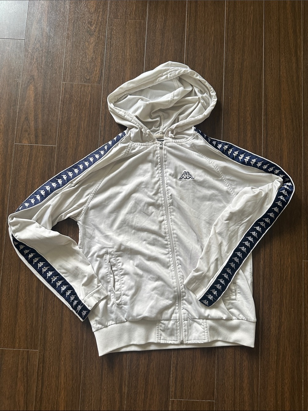 Kappa White Zip Hoodie with Navy Logo Tape